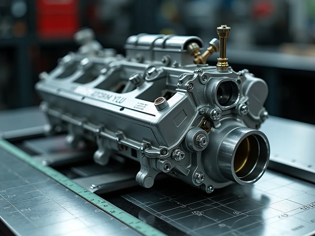 A performance intake manifold and carburetor staged on a cool steel dyno bench in a dyno cell