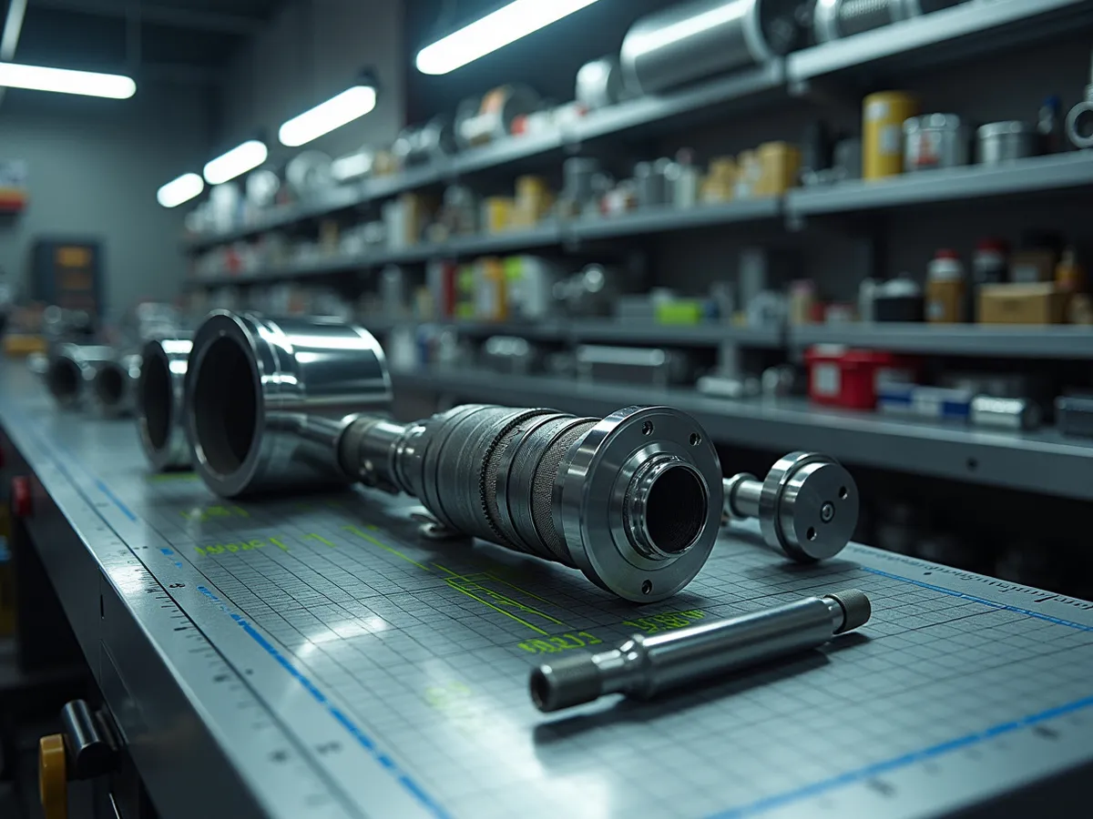 A rack of 4x4 parts — stainless exhausts, shocks and suspension components — in a parts store